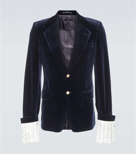 blue navy gucci blazer|GUCCI Navy velvet blazer .